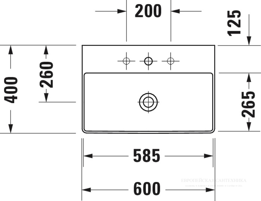 Раковина Duravit DuraSquare компакт, с шлифованным низом, 600x400 мм, без перелива, без отверстий под смеситель, цвет белый с покрытием WonderGliss - изображение 5