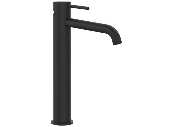 На изображении товар Смеситель для раковины Gessi316 Flessa, высокий, с длинным изливом, без донного клапана, цвет Matte Black от официального представителя в Москве