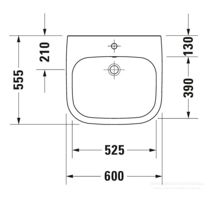 Раковина Duravit D-Code Vital подвесная, 600х555 мм, с переливом, 1 отверстие под смеситель, цвет белый - изображение 3