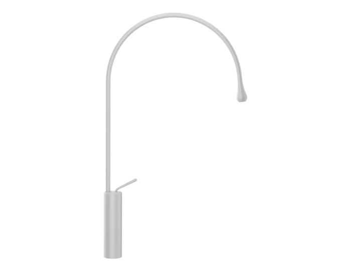 На изображении товар Cмеситель для раковины Gessi Goccia h745 мм, высокий с длинным изливом, без донного клапана, цвет Matte White от официального представителя в Москве