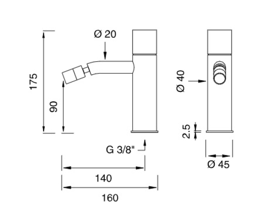 Смеситель для биде CEA Design Giotto Plus, регулируемый излив, H.175 мм, цвет сатинированная сталь - изображение 2
