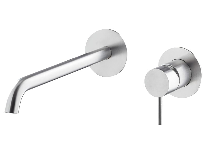 На изображении товар Смеситель для раковины Newform X-steel 316, настенный, встр-й, однорычажный, на 2 отверстия, излив 189 мм, внешняя часть, цвет PVD Brushed Gold от официального представителя в Москве