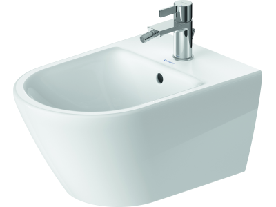 Биде подвесное Duravit D-Neo, 370 x 540 мм, с креплением Durafix, цвет белый с WonderGliss