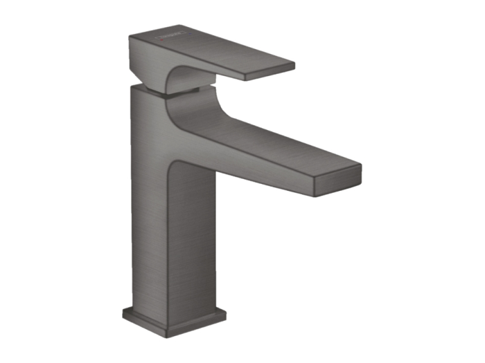На изображении товар Смеситель для раковины Hansgrohe Metropol, ComfortZone 110, однорычажный, со сливным клапаном Push-Open, цвет Хром шлифованный черный от официального представителя в Москве