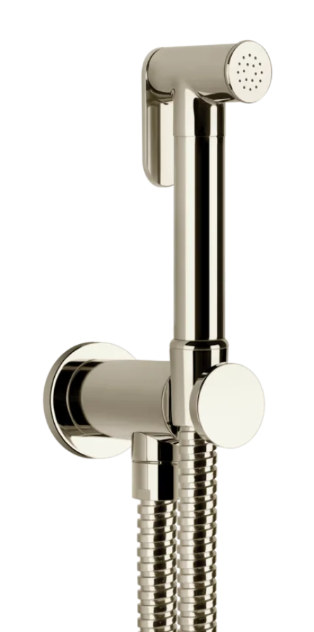 Гигиенический душ Gessi Tondo, шланг 1250 мм, шланговое подсоединение с держателем лейки, цвет Nickel PVD