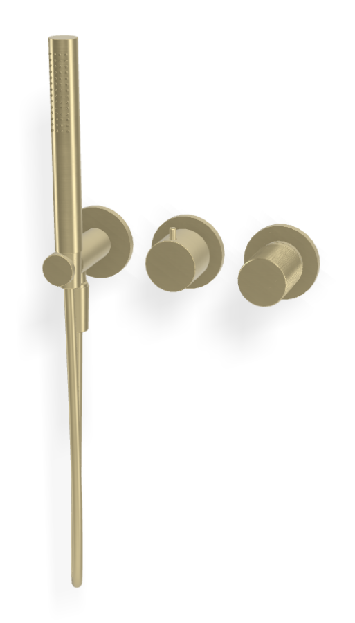 Смеситель для душа Carlo Frattini Spillo Tech, ручка G Collection, на 2 потребителя, с ручным душем, гибким шлангом хромалюкс 1500 мм, внешняя часть, цвет брашированная шампань