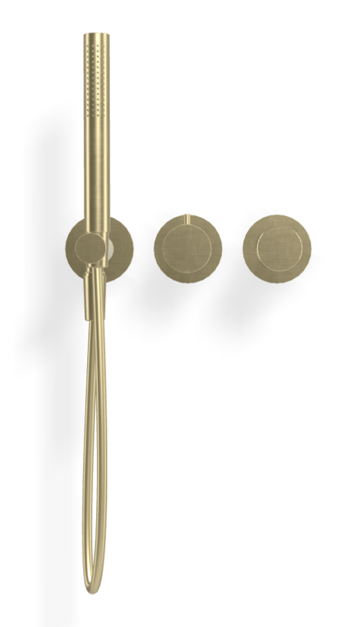 Смеситель для душа Carlo Frattini Spillo Tech, ручка G Collection, на 2 потребителя, с ручным душем, гибким шлангом хромалюкс 1500 мм, внешняя часть, цвет брашированная шампань - изображение 1