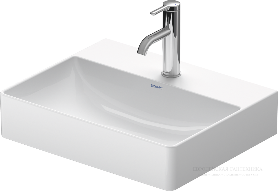 Раковина Duravit DuraSquare компакт с шлифованным низом, 500x400 мм, без перелива, без отверстий под смеситель, цвет белый - изображение 1