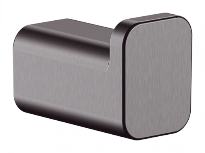 На изображении товар Крючок Hansgrohe AddStoris Q, одинарный, настенный, скрытое крепление, цвет шлифованный черный хром от официального представителя в Москве