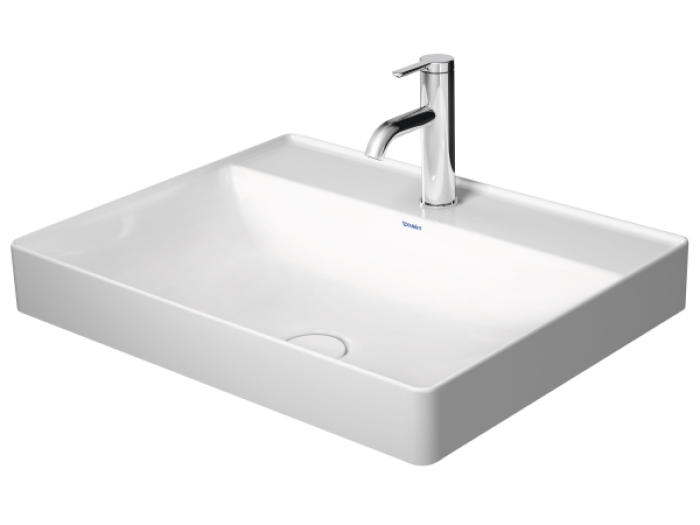 На изображении товар Раковина Duravit DuraSquare, 600х470 мм, 2 отверстия под смеситель, без перелива, цвет белый от официального представителя в Москве