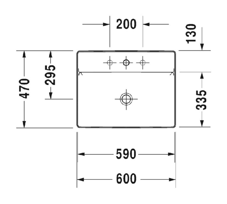 Раковина Duravit DuraSquare, 600х470 мм, 2 отверстия под смеситель, без перелива, цвет белый - изображение 5