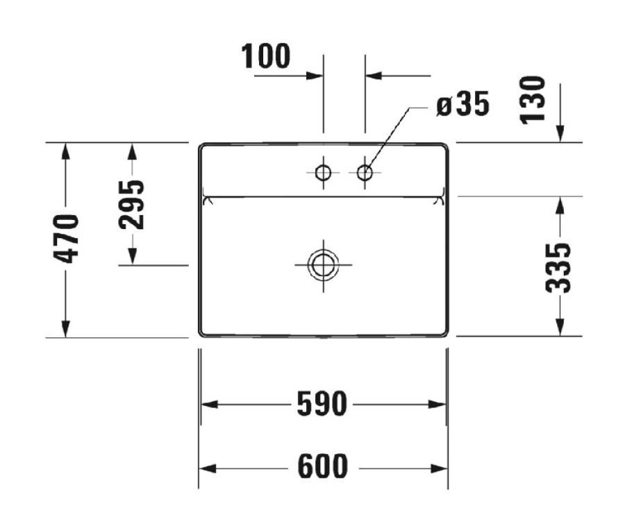 Раковина Duravit DuraSquare, 600х470 мм, 2 отверстия под смеситель, без перелива, цвет белый - изображение 6
