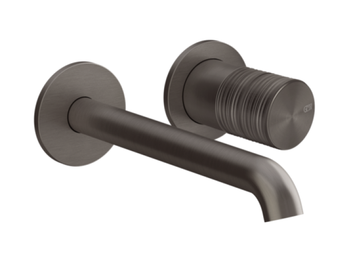 На изображении товар Смеситель для раковины Gessi Habito, встраиваемый, на 2 отверстия, настенный, цвет Black Metal Brushed PVD от официального представителя в Москве