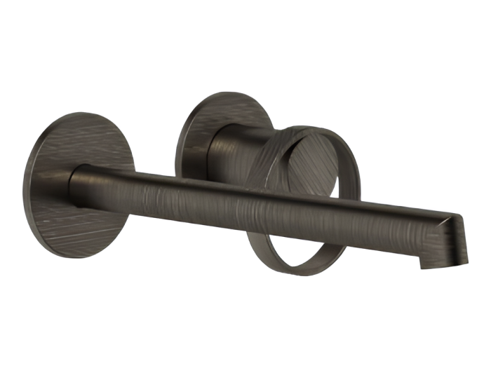 На изображении товар Смеситель для раковины Gessi Anello, настенный, длинный излив, встраиваемый, внешняя часть, цвет Aged Bronze от официального представителя в Москве