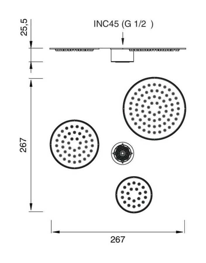 Верхний душ CEA Design Acqua E Luce, встраиваемый, 4 насадки с LED хромотерапией, внешняя часть, цвет медь сатинированная - изображение 1
