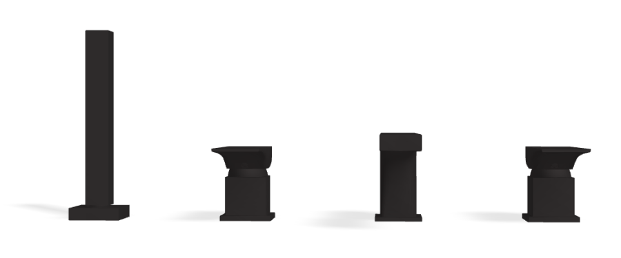 Смеситель для ванны Carlo Frattini Zeta, на борт, на 4 отверстия, двухрычажный, с изливом, вытяжным ручным душем, цвет матовый чёрный - изображение 1