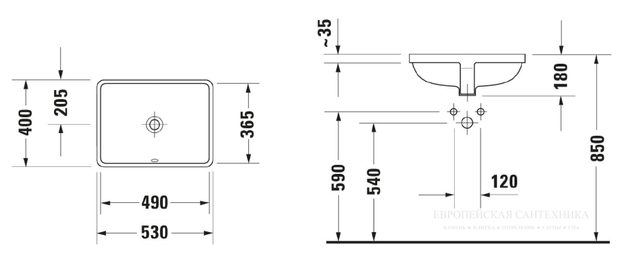 Раковина Duravit Starck 3, встраиваемая снизу, 490x365 мм, с переливом, цвет белый - изображение 4