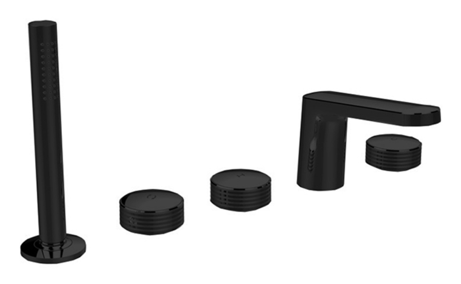 Смеситель для ванны Carlo Frattini Texture Collection Н, на борт, на 5 отверстий, с изливом, переключателем, вытяжным душем, без накладок, цвет матовый чёрный