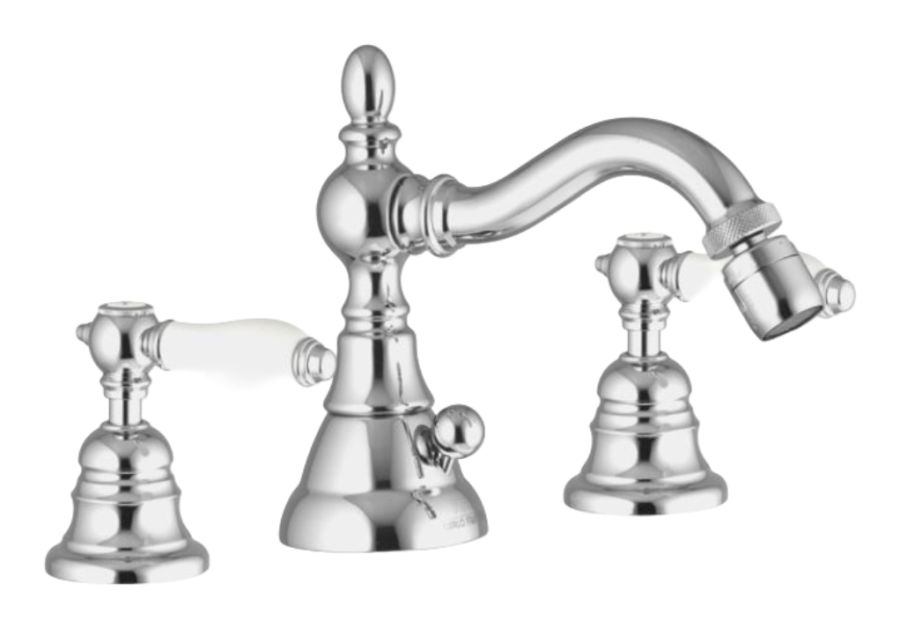 Смеситель для биде Carlo Frattini Herend, двухвентильный, с вращающимся изливом, 2 гибкими шлангами, донным клапаном 1"1/4, Н-152 мм, цвет бронза античная