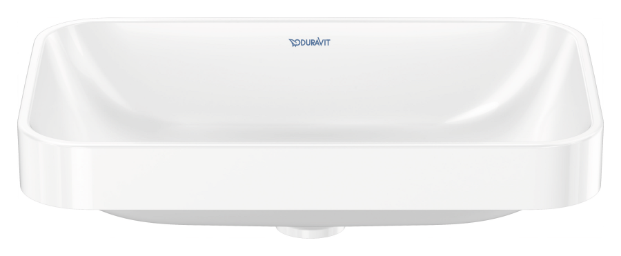 Раковина Duravit Happy D.2 Plus, полувстраиваемая, 600х400 мм, без перелива, выпуск с керамической крышкой, шлифованная, цвет белый глянцевый с WonderGliss - изображение 2