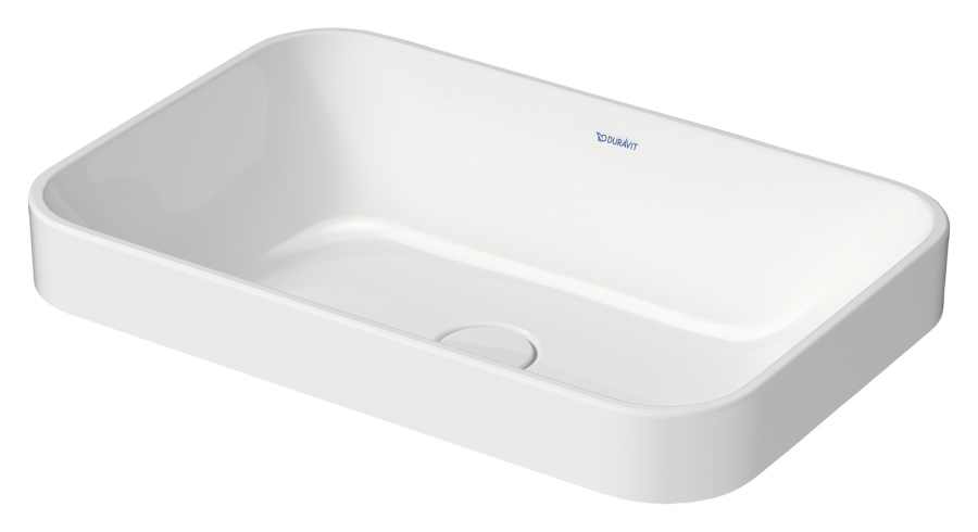 Раковина Duravit Happy D.2 Plus, полувстраиваемая, 600х400 мм, без перелива, выпуск с керамической крышкой, шлифованная, цвет белый глянцевый с WonderGliss