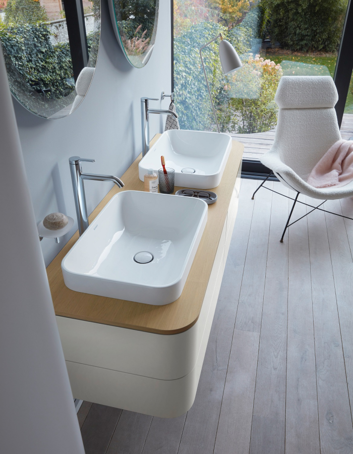 Раковина Duravit Happy D.2 Plus, полувстраиваемая, 600х400 мм, без перелива, выпуск с керамической крышкой, шлифованная, цвет белый глянцевый с WonderGliss - изображение 5
