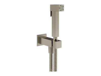 На изображении товар Гигиенический душ Gessi Rettangolo, c шланговым подсоединением, цвет Finox Brushed Nickel от официального представителя в Москве
