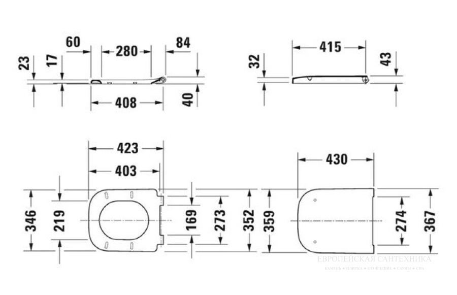 Унитаз, 365x540 мм, подвесной Rimless® Duravit Happy D.2, антрацит матовый - изображение 14