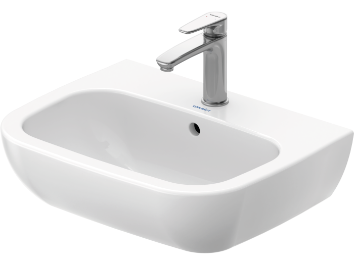 На изображении товар Раковина Duravit D-Code, 550х430 мм, с переливом, с 1 отверстием под смеситель, цвет белый от официального представителя в Москве