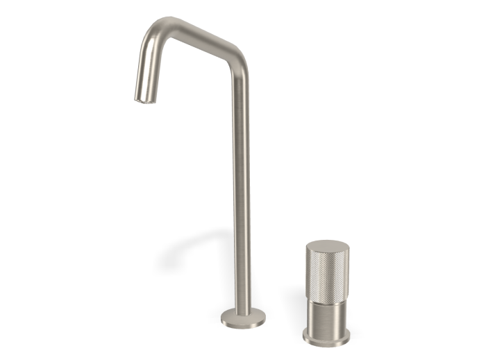 На изображении товар Смеситель для раковины Carlo Frattini Spillo Tech, ручка G Collection, с вращающимся изливом, 2 гибкими шлангами, донным клапаном Click-Clack, цвет никель брашированный от официального представителя в Москве
