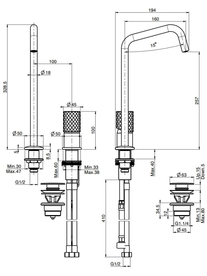 Смеситель для раковины Carlo Frattini Spillo Tech, ручка G Collection, с вращающимся изливом, 2 гибкими шлангами, донным клапаном Click-Clack, цвет никель брашированный - изображение 3