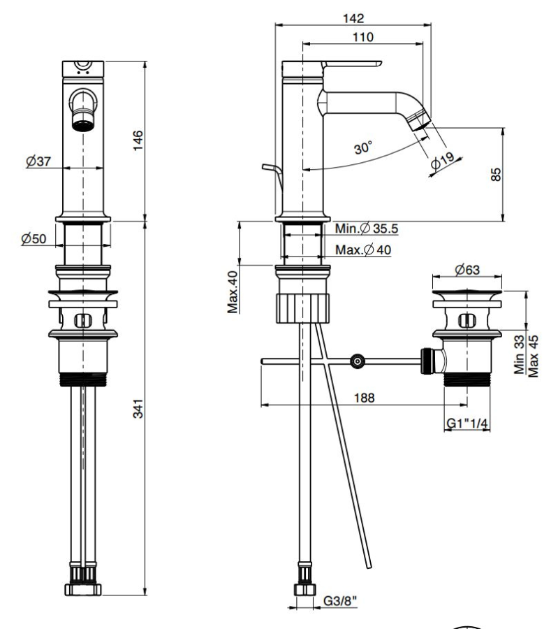 Смеситель для раковины Carlo Frattini Snap, с 2 гибкими шлангами, донным клапаном, глубина 142 мм, цвет брашированный чёрный хром - изображение 3