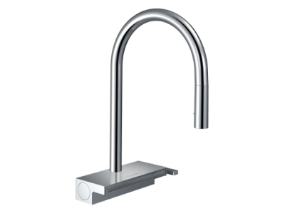 На изображении товар Смеситель для кухни Hansgrohe Aquno Select M81, с вытяжным изливом, цвет хром от официального представителя в Москве