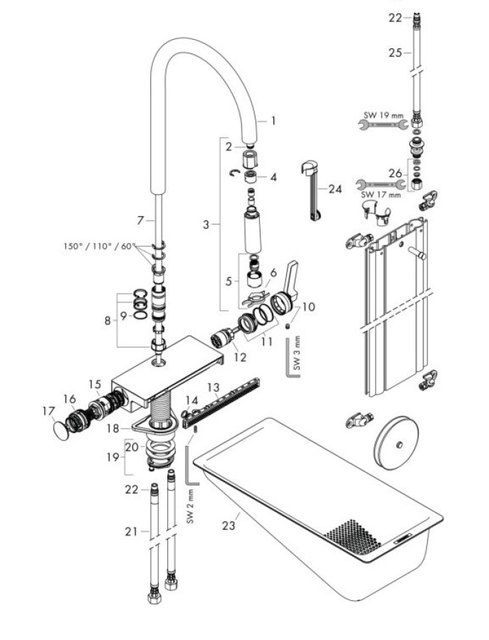 Смеситель для кухни Hansgrohe Aquno Select M81, с вытяжным изливом, цвет хром - изображение 6