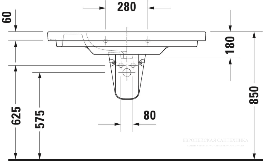 Раковина Duravit D-Code, подвесная, 1050х480 мм, с переливом, 1 отверстие под смеситель, цвет белый - изображение 7