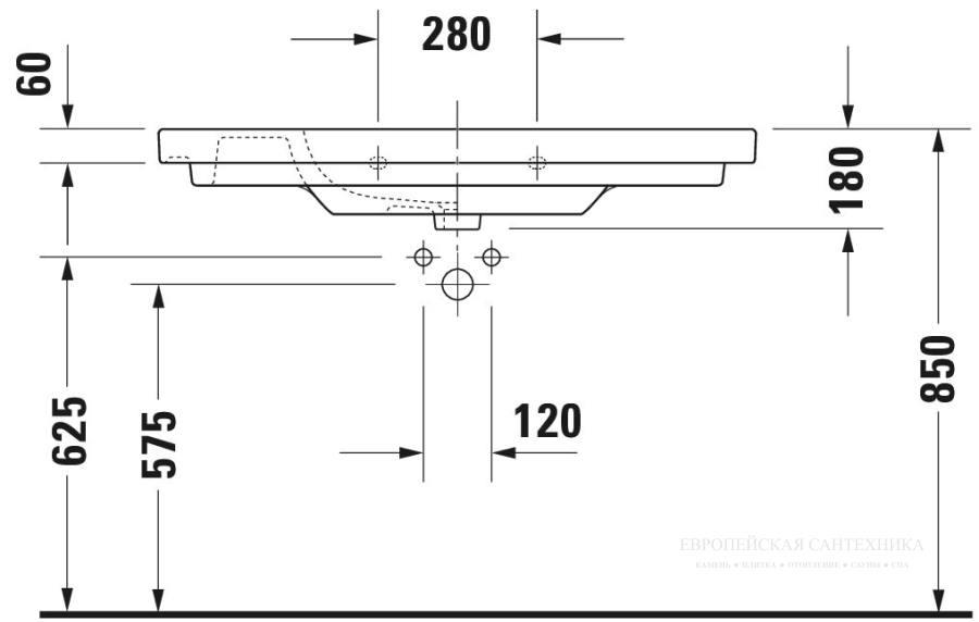 Раковина Duravit D-Code, подвесная, 1050х480 мм, с переливом, 1 отверстие под смеситель, цвет белый - изображение 6