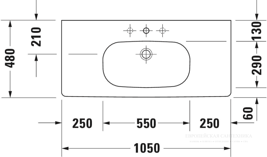 Раковина Duravit D-Code, подвесная, 1050х480 мм, с переливом, 1 отверстие под смеситель, цвет белый - изображение 5