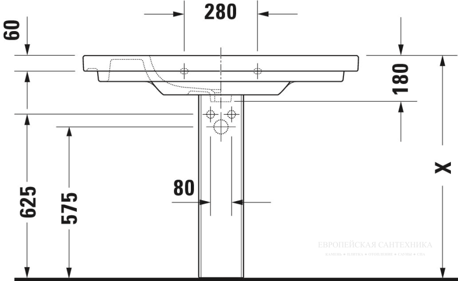 Раковина Duravit D-Code, подвесная, 1050х480 мм, с переливом, 1 отверстие под смеситель, цвет белый - изображение 8