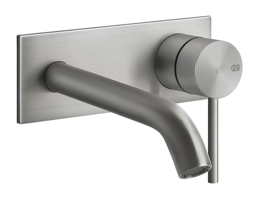 Смеситель для раковины Gessi 316 Flessa, с декоративной планкой, встраиваемый, с коротким изливом, внешняя часть, Н-114 мм, цвет Steel Brushed