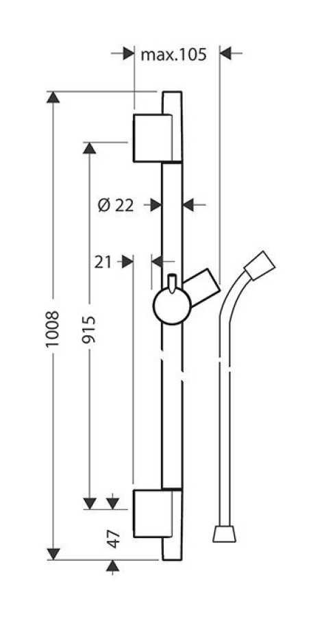 Душевой набор Hansgrohe Raindance Unica’S Puro, комплект: штанга настенная 90 см.+ шланг Isiflex + держатель, цвет черный хром шлифованный - изображение 2
