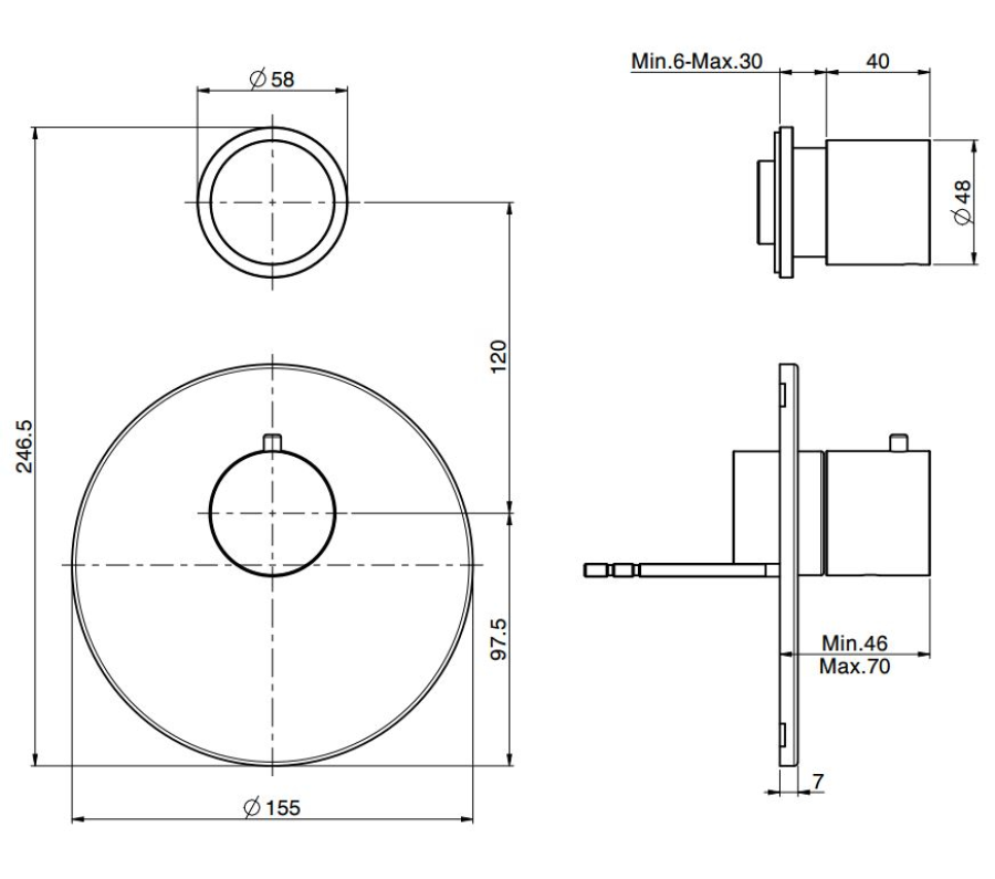 Термостат для душа Carlo Frattini Spillo Steel, с 1 запорным вентилем, ручками с защитой от обжигания, горизонтальная/вертикальная установка, внешняя часть, цвет нержавеющая сталь - изображение 1