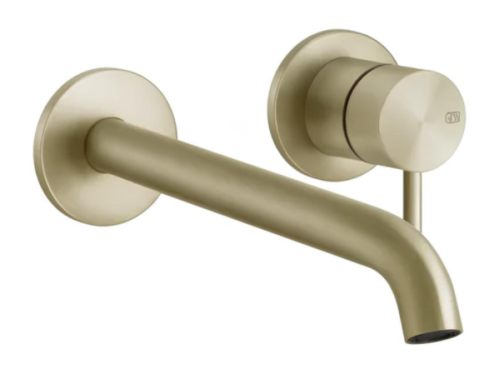 На изображении товар Смеситель для раковины Gessi316, встраиваемый, однорычажный, излив 210 мм, без донного клапана, внешние части, цвет Brushed Brass PVD от официального представителя в Москве