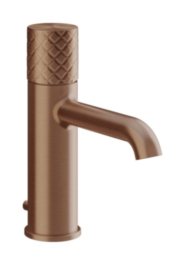 Смеситель для раковины Gessi Habito Intreccio, h191 мм, на 1 отверстие, излив 131 мм, с донным клапаном, цвет Copper Brushed PVD