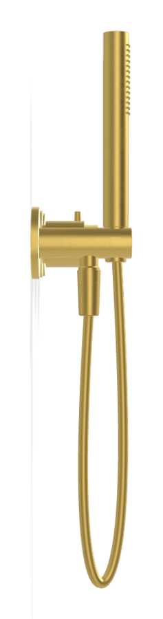 Смеситель для душа Carlo Frattini Spillo Tech, ручка G Collection, на 2 потребителя, с ручным душем, гибким шлангом хромалюкс 1500 мм, внешняя часть, цвет брашированное золото - изображение 1
