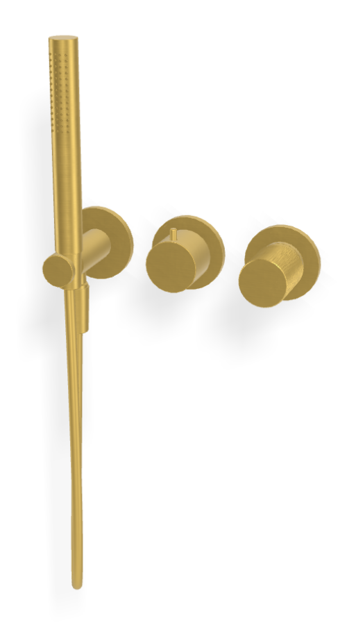 Смеситель для душа Carlo Frattini Spillo Tech, ручка G Collection, на 2 потребителя, с ручным душем, гибким шлангом хромалюкс 1500 мм, внешняя часть, цвет брашированное золото - изображение 2
