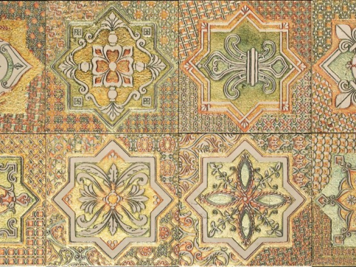 На изображении товар Akros Venezia Камень Decorative Art I mosaici Rinascimento Biancone Gold 8 inserti  14,8X14,8X1 от официального представителя в Москве