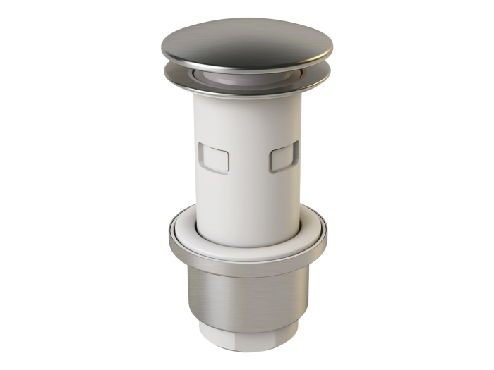На изображении товар Донный клапан для раковины/биде CeaDesign, Ø 65 мм, с заглушкой, нажимной, сталь, цвет сатинированная нержавеющая сталь от официального представителя в Москве