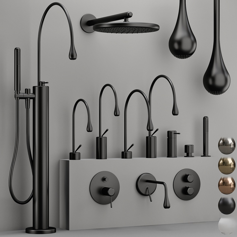 Термостат Gessi Goccia, с переключателем на 3 выхода, внешняя часть, цвет Matte Black - изображение 4