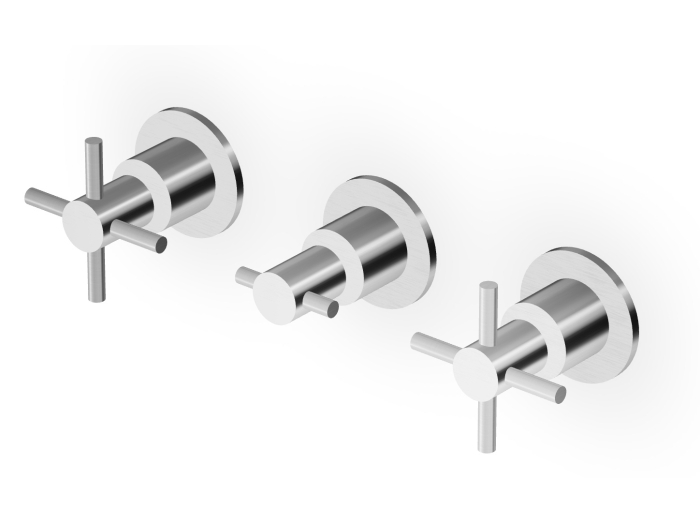На изображении товар Смеситель для ванны/душа Zucchetti Helm, настенный, на 3 отверстия. с 2-ходовым переключателем, внешняя часть, цвет матовая сталь от официального представителя в Москве