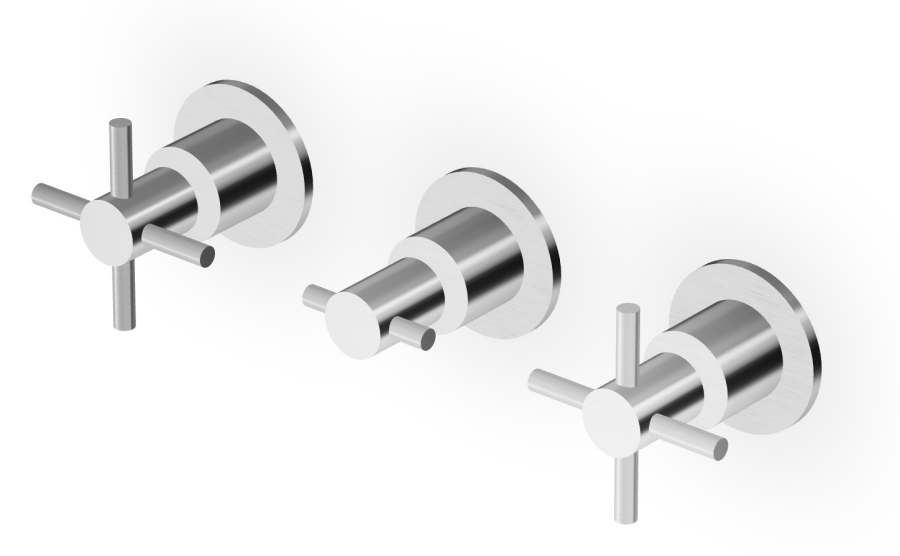 Смеситель для ванны/душа Zucchetti Helm, настенный, на 3 отверстия. с 2-ходовым переключателем, внешняя часть, цвет матовая сталь